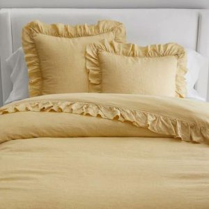 Bedding | 100% Pure Linen Ruffle Duvet Cover Set – Yellow, Twin US Bedding Bedding