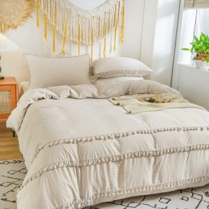 Bedding | Shabby Chic Tassel Bedding Set – Beige, US Full Bedding Bedding