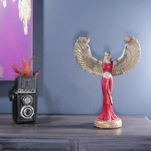 Accent Decor | Egyptian Goddess Isis Standing Sculpture In Red Accent Decor Accent Decor