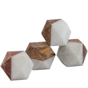 Accent Decor | Marble And Mango Wood Polyhedron – Set Of 4 Accent Decor Accent Decor