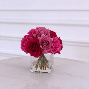 Flora & Plants | Real Touch Artificial Silk Rose Centerpiece Arrangement In Fake Water Decor Flora & Plants