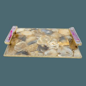 Serveware | Brown Plated Agate Serving Tray With Pink Onyx Agate Handles Kitchen Serveware