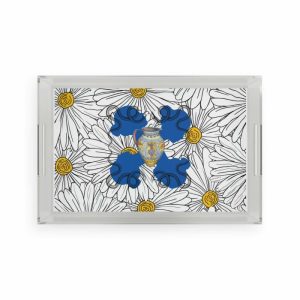 Serveware | White Daisy In Blue Acrylic Serving Tray, 11" x 17" Kitchen Serveware