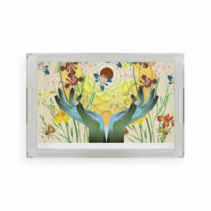 Utensils & Tools | Floral Blue Hands Acrylic Serving Tray, 11" x 17" Kitchen Serveware