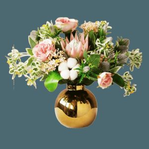 Vases & Jars | Multicolour Cotton Rose Floral Arrangement In A Gold Pot Decor Flora & Plants