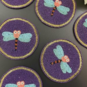 Drinkware | Baby Dragonfly Beaded Drink Coaster Set Of 6 Drinkware Drinkware