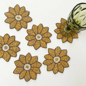 Drinkware | Yellow Flower Bead Coasters – Set Of 6 Drinkware Drinkware