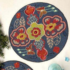 Table Linens | Flower And Butterfly Round Beaded Placemat Kitchen Table Linens