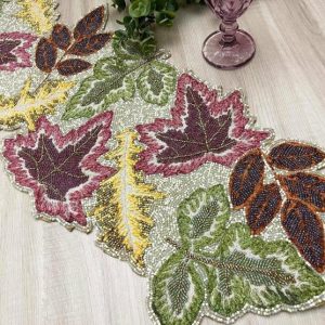 Table Linens | Maple Leaf Embroidered Beaded Table Runner Kitchen Table Linens