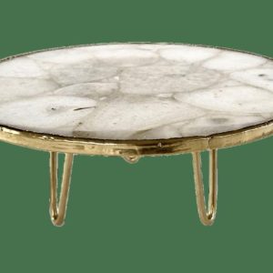 Storage & Organization | White Crystal Agate Cake Stand With Brass Legs Kitchen Serveware