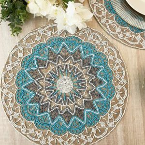 Table Linens | Blue Bohemian Round Beaded Placemats – Set Of 6 Kitchen Table Linens