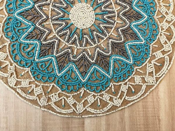 Table Linens | Blue Bohemian Round Beaded Placemats – Set Of 6 Kitchen Table Linens