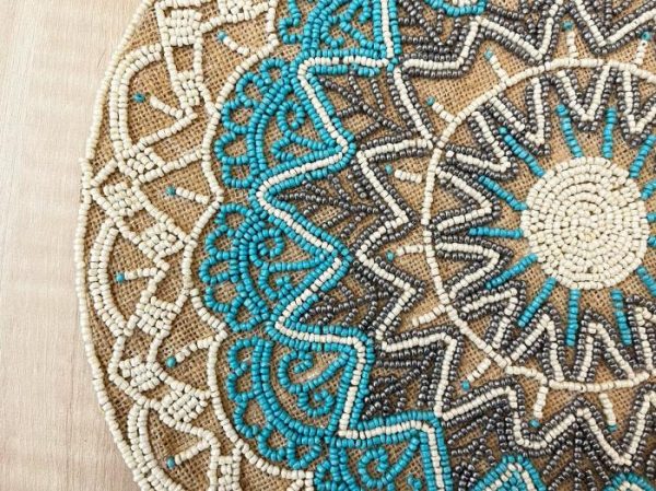 Table Linens | Blue Bohemian Round Beaded Placemats – Set Of 6 Kitchen Table Linens