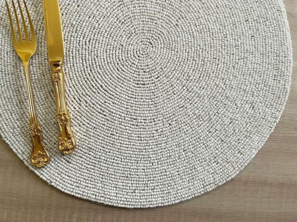 Table Linens | Classic White Round Beaded Placemat – Set Of 6 Kitchen Table Linens