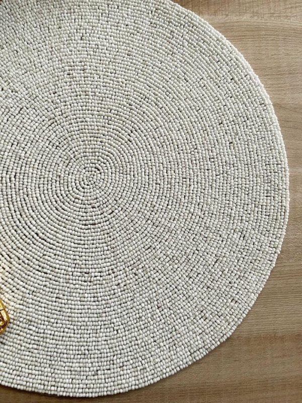 Table Linens | Classic White Round Beaded Placemat – Set Of 6 Kitchen Table Linens