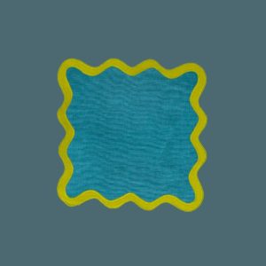 Table Linens | Mustard And Blue Scallop 100% Linen Placemat Kitchen Table Linens