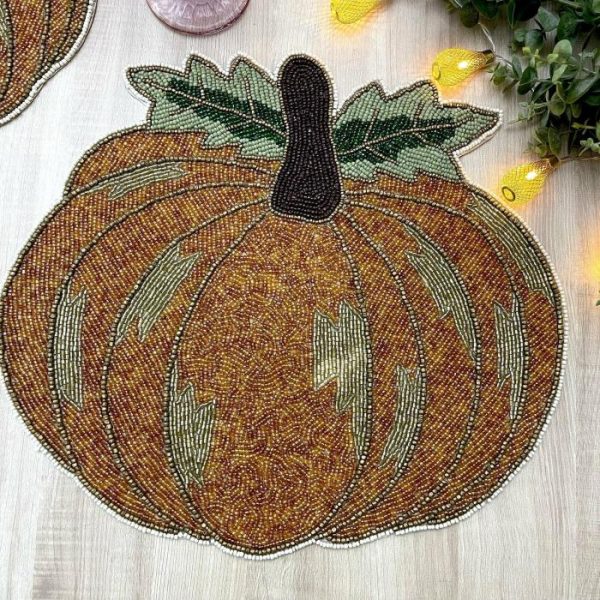 Table Linens | Orange Pumpkin Harvest Beaded Placemat – Set Of 2 Kitchen Table Linens