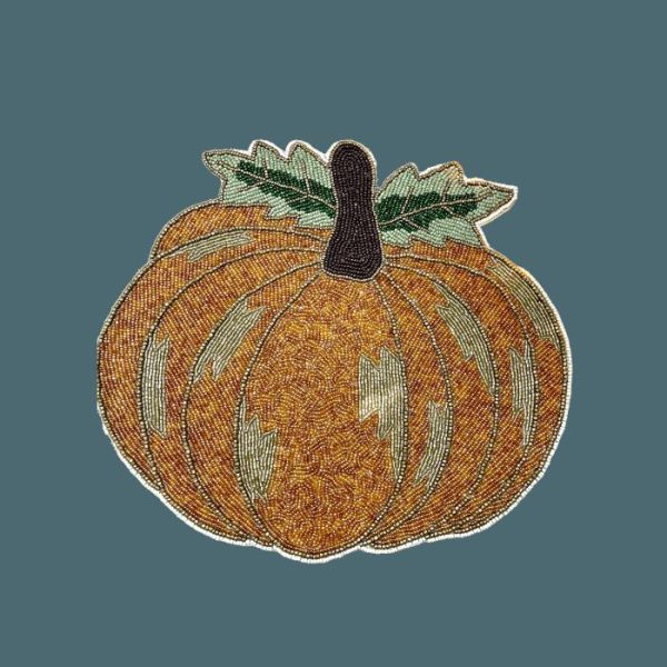 Table Linens | Orange Pumpkin Harvest Beaded Placemat – Set Of 2 Kitchen Table Linens