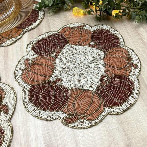 Table Linens | Pumpkin Harvest Beaded Placemat – Set Of 6 Kitchen Table Linens