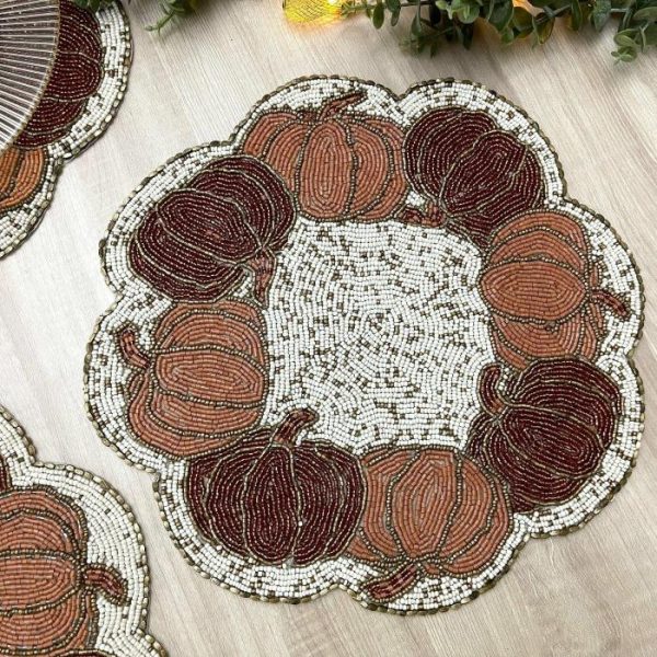 Table Linens | Pumpkin Harvest Beaded Placemat – Set Of 6 Kitchen Table Linens