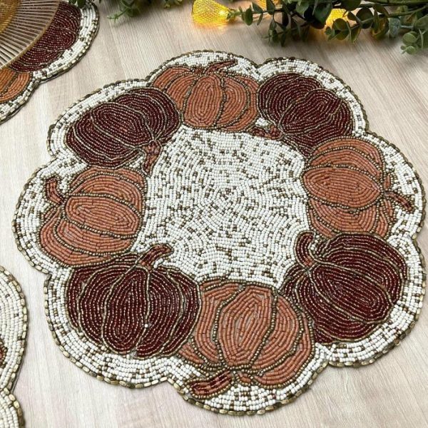 Table Linens | Pumpkin Harvest Beaded Placemat – Set Of 6 Kitchen Table Linens