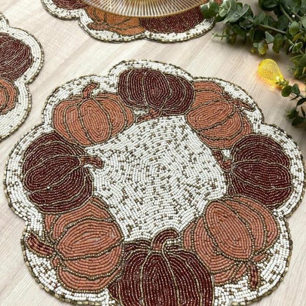 Table Linens | Pumpkin Harvest Beaded Placemat – Set Of 6 Kitchen Table Linens