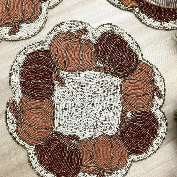 Table Linens | Pumpkin Harvest Beaded Placemat – Set Of 6 Kitchen Table Linens