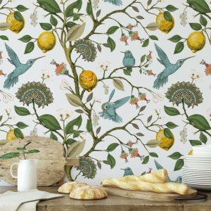 Wall Decor | Vintage Hummingbird Chinese Style Birds Tree Branch Wallpaper, 35" wide x 48" height / 90 cm x 122 cm Wall Wall Decor