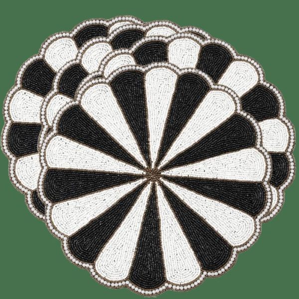 Table Linens | Black And White Beaded Round Placemats – Set Of 4 Kitchen Table Linens