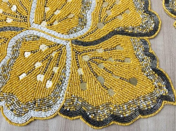 Table Linens | Yellow Floral Shaped Beaded Placemat Kitchen Table Linens